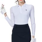 Women's white ice silk sun-protective raglan sleeve top with beaded collar.