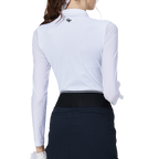 Women's white ice silk sun-protective raglan sleeve top with beaded collar.