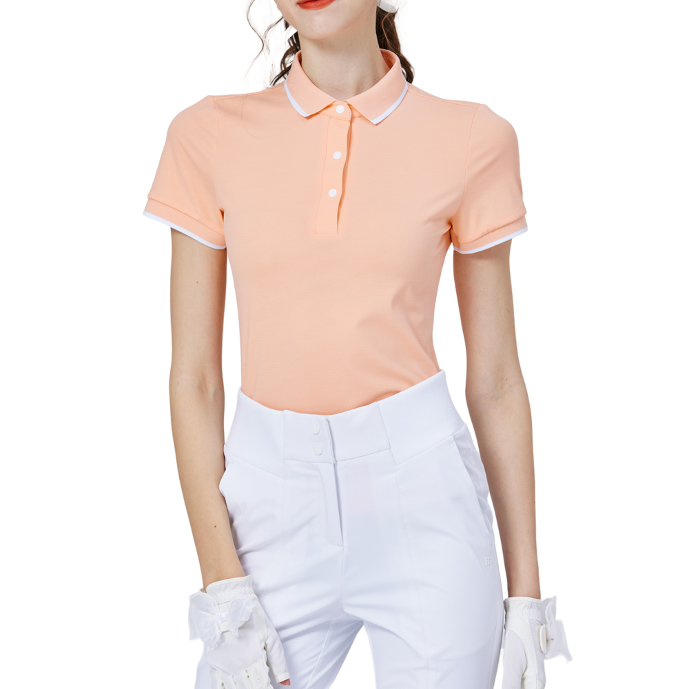 Diamond-patterned jacquard ribbed neck short-sleeved top for women (orange)