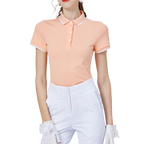 Diamond-patterned jacquard ribbed neck short-sleeved top for women (orange)