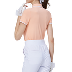 Diamond-patterned jacquard ribbed neck short-sleeved top for women (orange)