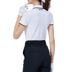 ダイヤモンド柄ジャカードリブネック半袖トップス（ホワイト）