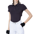 涼しく、通気性に優れた、ターンダウンカラーのレディース半袖トップス（ダークブラウン/グレー）