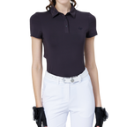 涼しく、通気性に優れた、ターンダウンカラーのレディース半袖トップス（ダークブラウン/グレー）