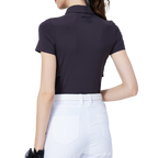 涼しく、通気性に優れた、ターンダウンカラーのレディース半袖トップス（ダークブラウン/グレー）