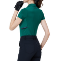 Cooling, perforated, breathable, turn-down collar women's short-sleeved top (dark green)