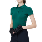 涼しく、通気性に優れた、ターンダウンカラーのレディース半袖トップス（ダークグリーン）