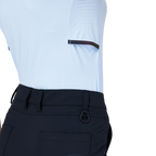 Cooling, perforated, breathable, turn-down collar women's short-sleeved top (light blue)