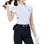 Cooling, perforated, breathable, turn-down collar women's short-sleeved top (white)