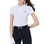 Cooling, perforated, breathable, turn-down collar women's short-sleeved top (white)