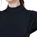 Women's short-sleeved top with wavy sleeves and a stand collar (black)