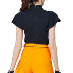 Women's short-sleeved top with wavy sleeves and a stand collar (black)