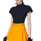 Women's short-sleeved top with wavy sleeves and a stand collar (black)