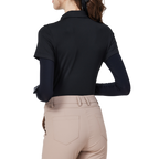 Women's short-sleeved top with beaded collar and silky trousers (black)