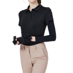 Women's short-sleeved top with beaded collar and silky trousers (black)