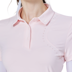 ビーズの襟とシルクのラグランスリーブが付いたレディース半袖トップス（ピンク）