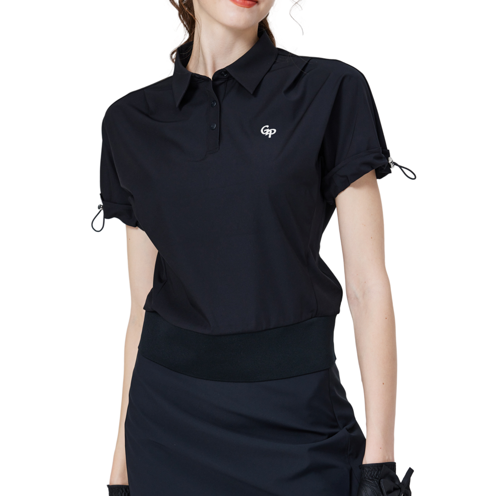 Casual long-sleeved loose-fitting women's short-sleeved top (black)