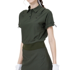 Casual long-sleeved loose-fitting women's short-sleeved top (military green)