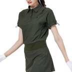 Casual long-sleeved loose-fitting women's short-sleeved top (military green)