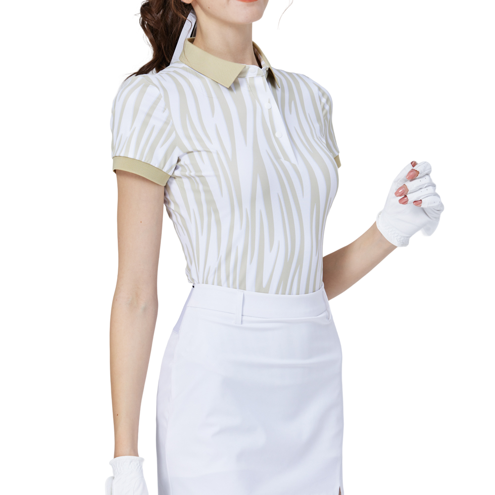 Striped collared short-sleeved top for women (khaki)