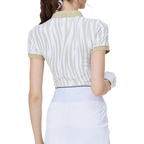 レディース ストライプカラー半袖トップス（カーキ）