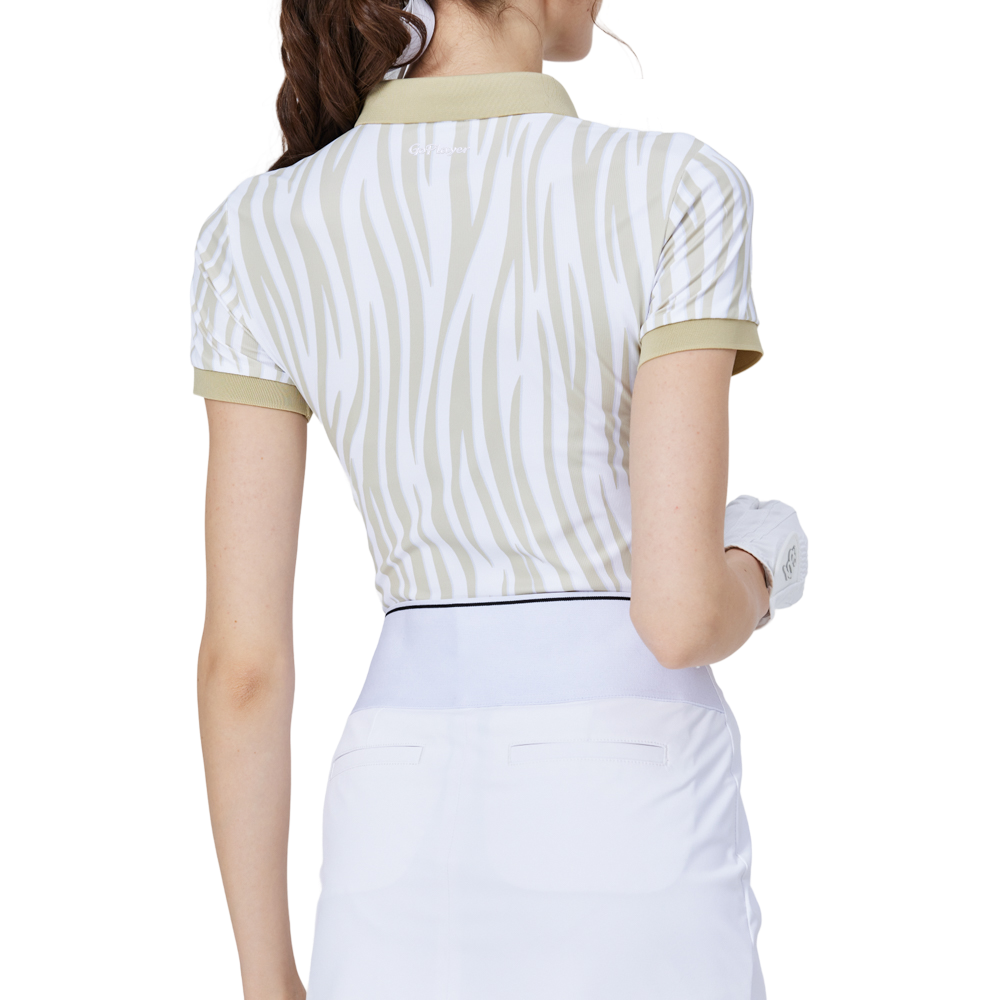 Striped collared short-sleeved top for women (khaki)