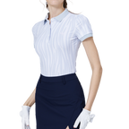 Striped collared short-sleeved top for women (light gray)