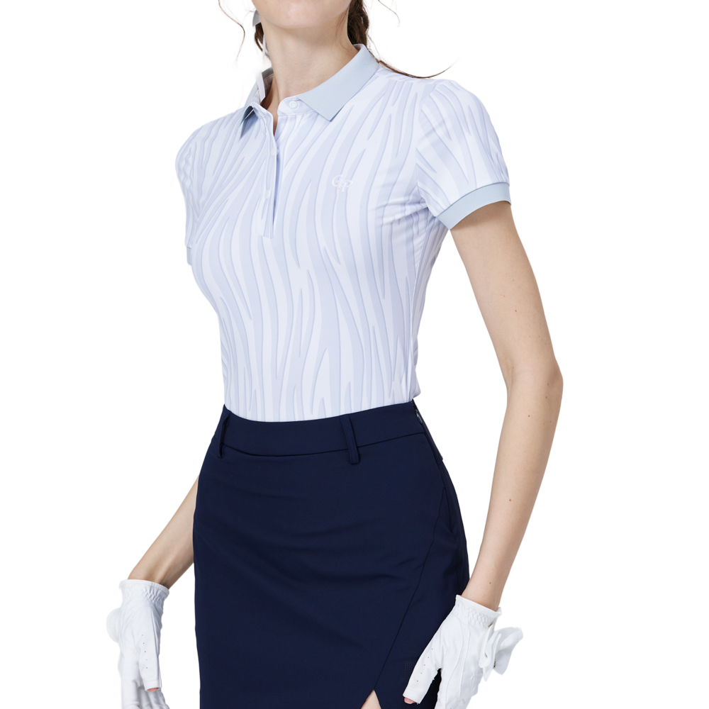 Striped collared short-sleeved top for women (light gray)