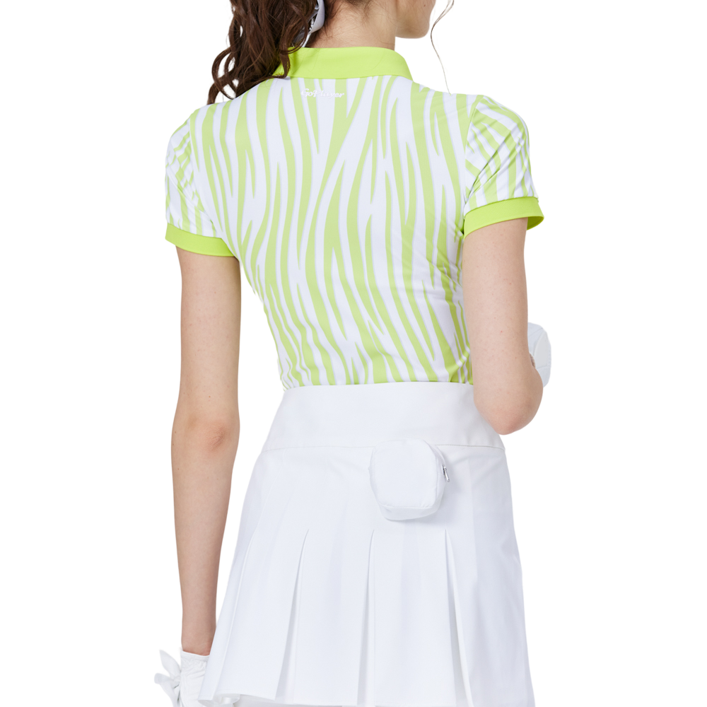 彩條翻領女短袖上衣(果綠)