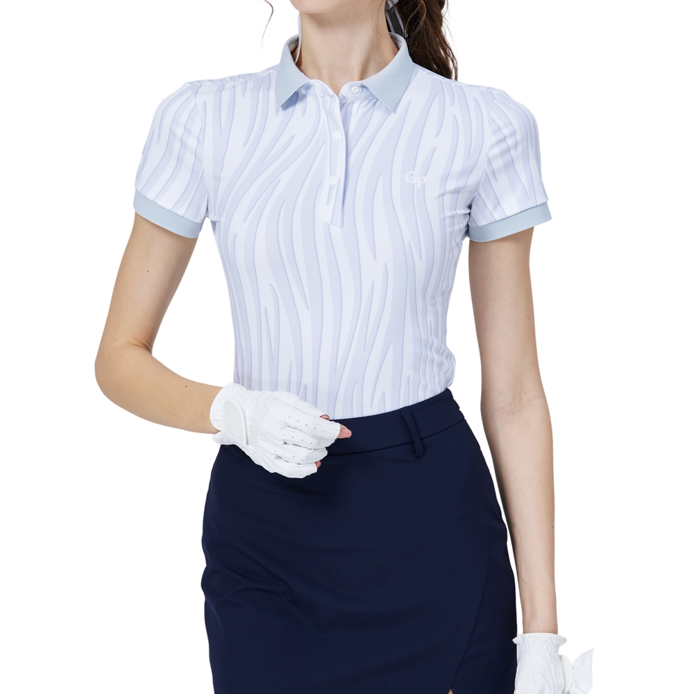 Striped collared short-sleeved top for women (light gray)