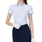 Striped collared short-sleeved top for women (light gray)