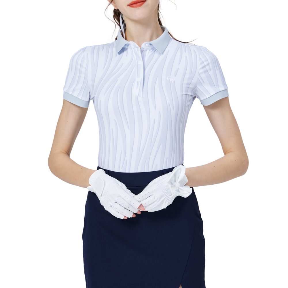 Striped collared short-sleeved top for women (light gray)