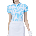 レディース ストライプカラー半袖トップス（ブルー）