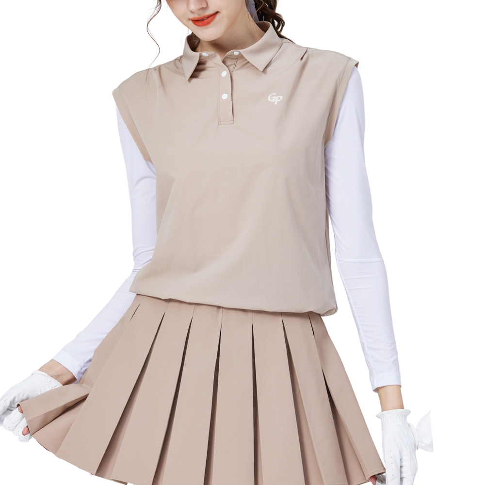 Loose-fitting, layered, cool-feeling sleeveless top (khaki)