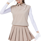 ゆったりとしたレイヤード風の涼感ノースリーブトップス（カーキ）