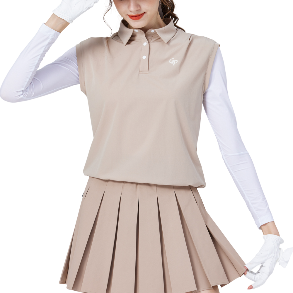 Loose-fitting, layered, cool-feeling sleeveless top (khaki)