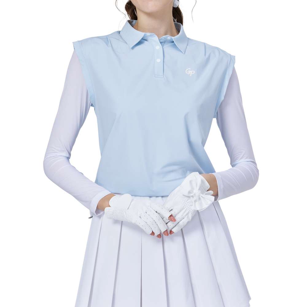 寬鬆版假兩件涼感女連袖無袖衣(淺藍)