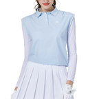 寬鬆版假兩件涼感女連袖無袖衣(淺藍)