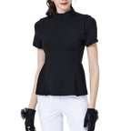 レディース ロング丈 ゆったり 半袖 プリーツ トップス (ブラック)