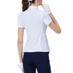 レディース ロング丈 ゆったり 半袖 プリーツ トップス (ホワイト)