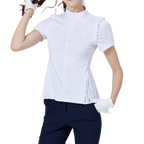 レディース ロング丈 ゆったり 半袖 プリーツ トップス (ホワイト)