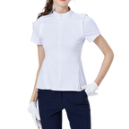 レディース ロング丈 ゆったり 半袖 プリーツ トップス (ホワイト)