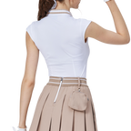 クールフィット、ウエストにフィット、カレッジネック、ノースリーブトップス（ホワイト）