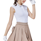 クールフィット、ウエストにフィット、カレッジネック、ノースリーブトップス（ホワイト）