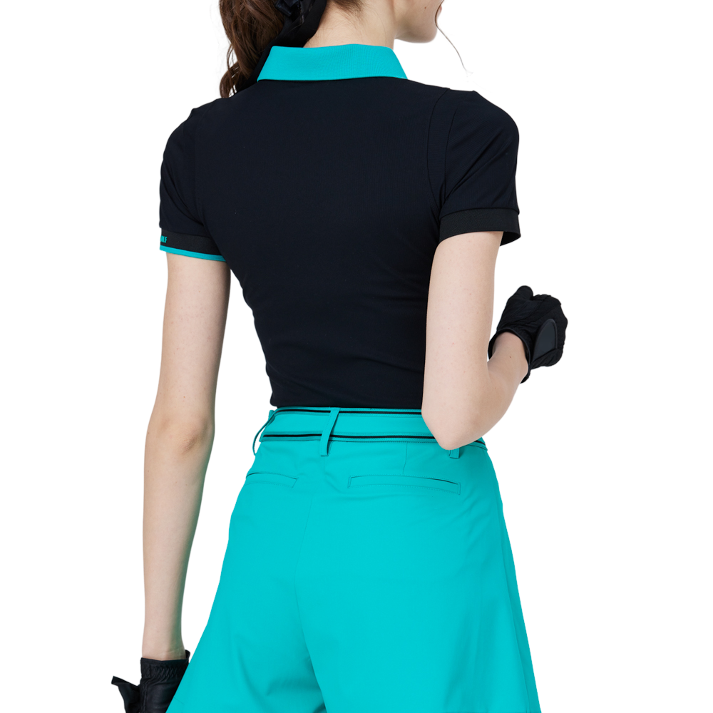 撞色領女短袖上衣(黑)