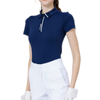 伸縮性に優れた、柔らかい襟付きレディース半袖トップス（ロイヤルブルー）