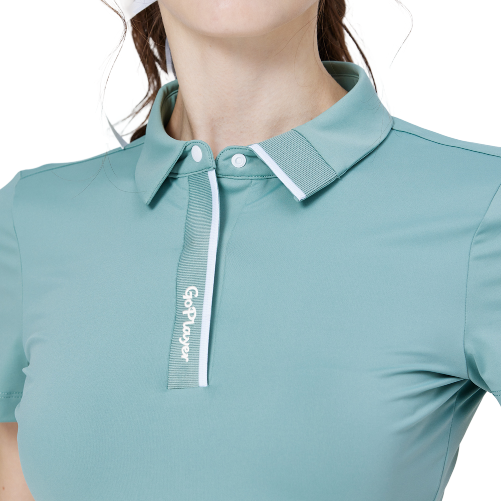 高彈柔軟翻領女短袖上衣(淺綠)