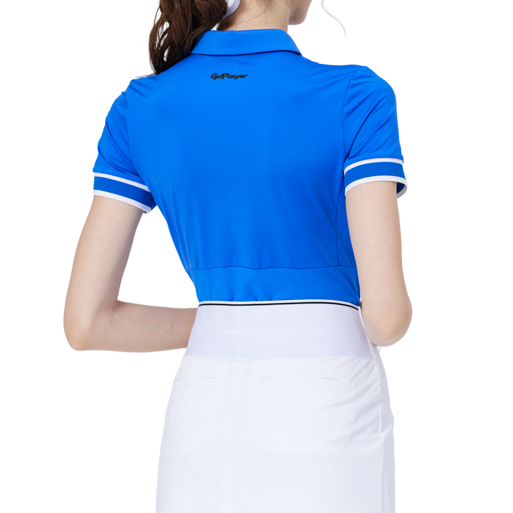 Ribbed cuffs, silky finish, women's short-sleeved top (blue)