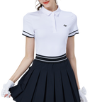 リブ編みの袖口、シルク仕上げ、レディース半袖トップス（ホワイト）