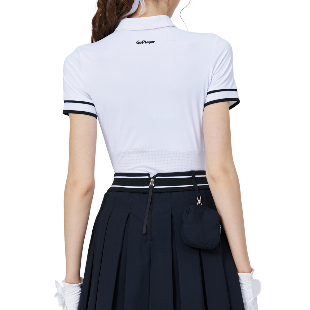 螺紋袖口絲光女短袖上衣(白)